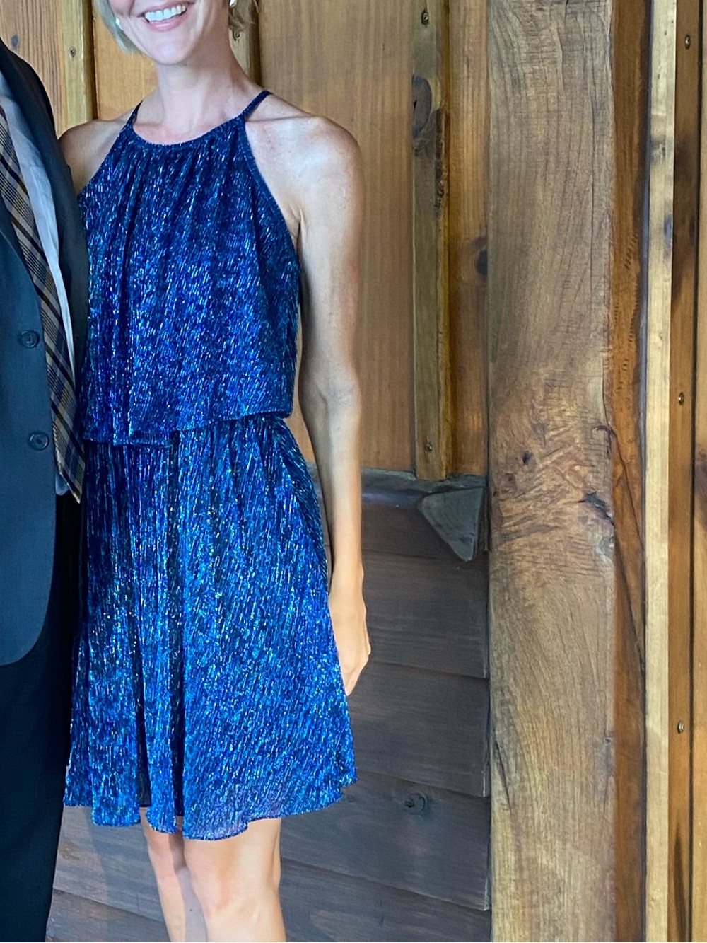 Endless Rose Blue Metallic Halter Dress